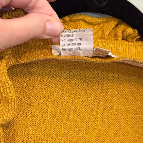 Todd & Olivia Cardigan Womens 20 Mustard Wool Ruffle Open  Sweater Embellished - Picture 7 of 12